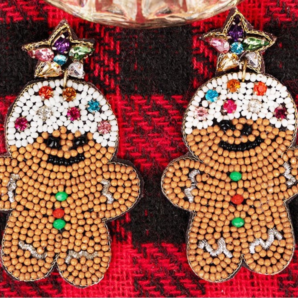 NWT Gingerbread Holiday Beaded Jewel Earrings - Picture 3 of 3